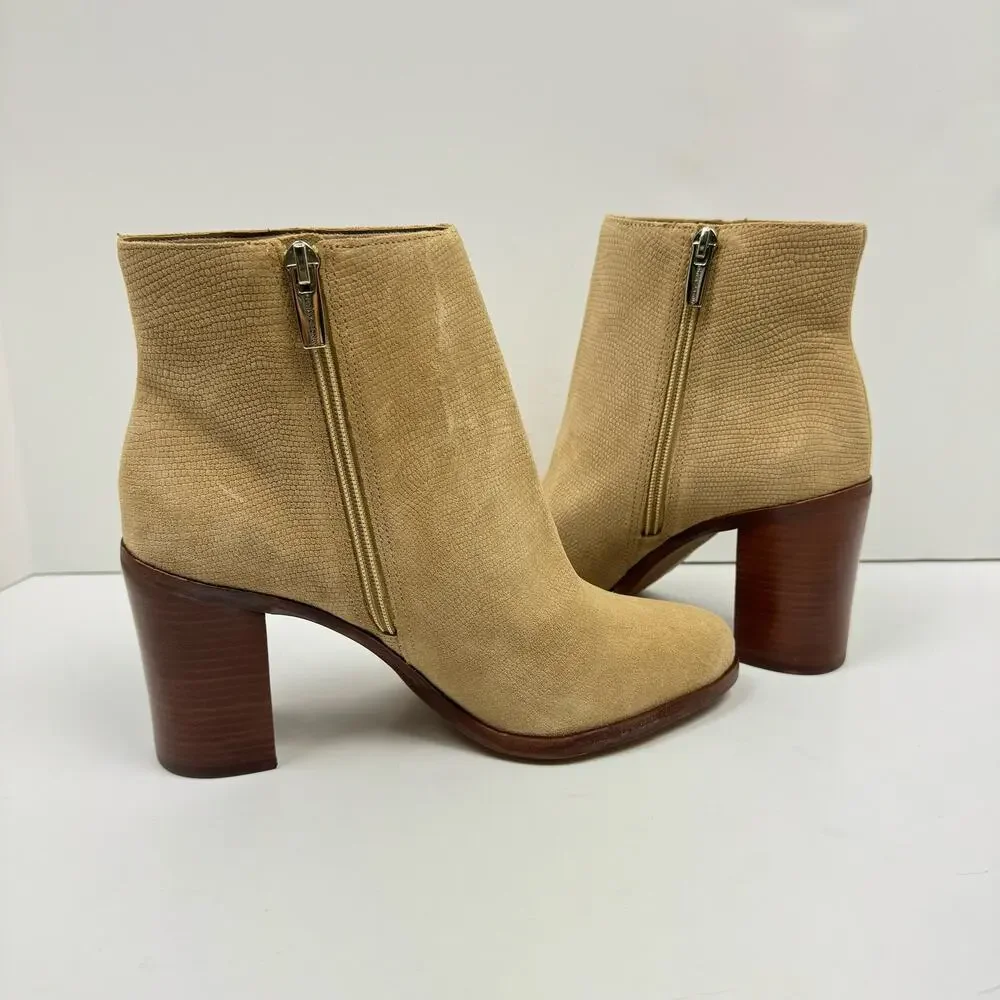 NEW Vince Camuto Paitrilla Tan Suede Snake Skin Print Zip Up Bootie Ankle Boots